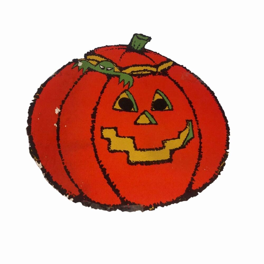 Vtg Halloween Jack O Lantern Cardboard Pumpkin Die Cut Wall Decor Retro 8.5x9